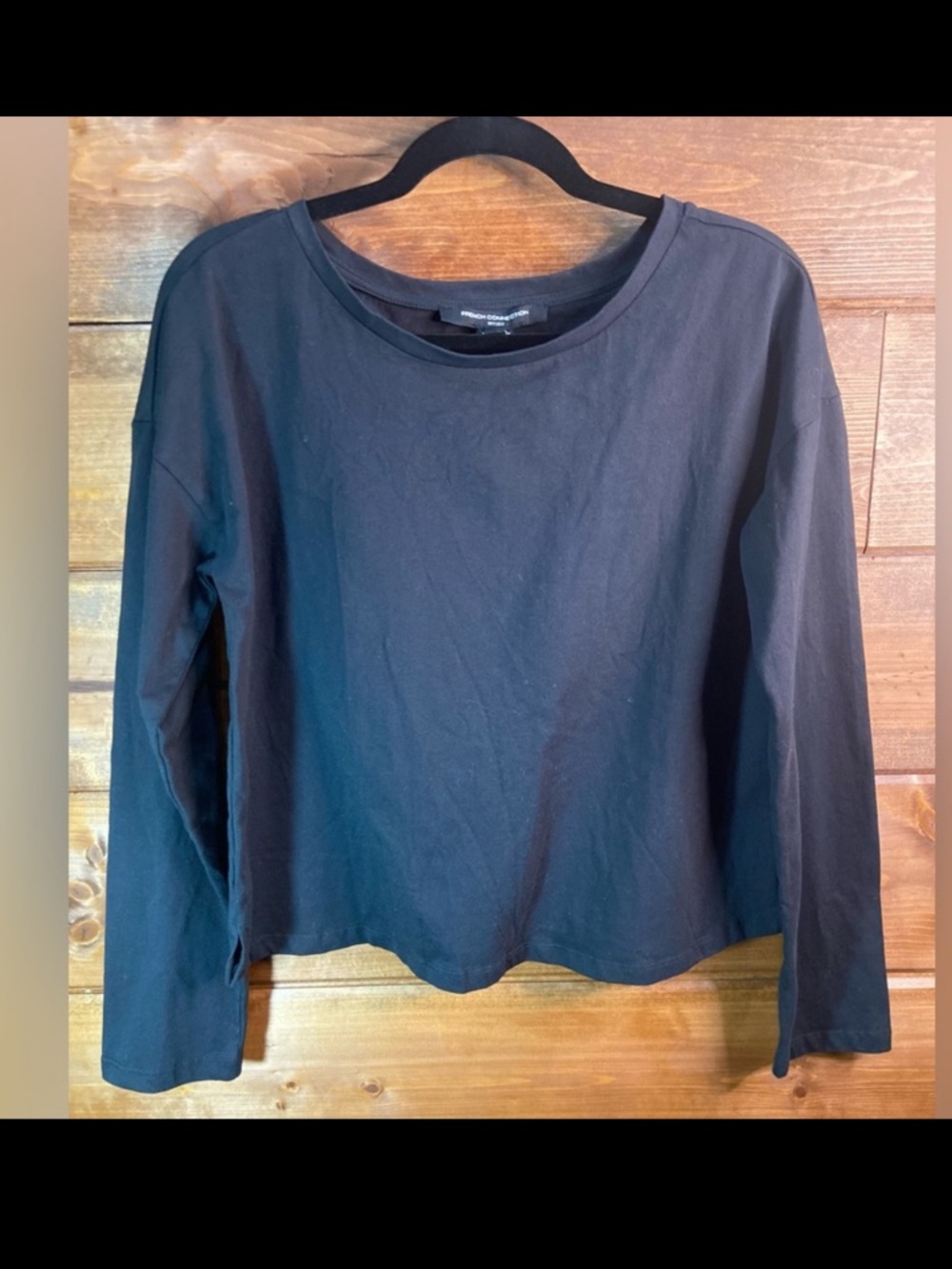 French Connection 100% Cotton Cropped Black Long Sleeve Tee